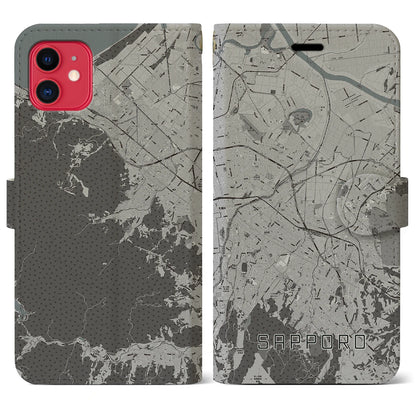 【札幌3（北海道）】地図柄iPhoneケース（手帳タイプ）モノトーン・iPhone 11 用