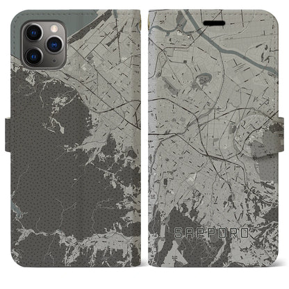 【札幌3（北海道）】地図柄iPhoneケース（手帳タイプ）モノトーン・iPhone 11 Pro Max 用
