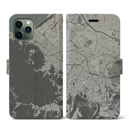 【札幌3（北海道）】地図柄iPhoneケース（手帳タイプ）モノトーン・iPhone 11 Pro 用