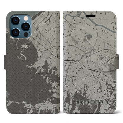 【札幌3（北海道）】地図柄iPhoneケース（手帳タイプ）モノトーン・iPhone 12 / 12 Pro 用