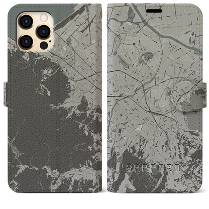 【札幌3（北海道）】地図柄iPhoneケース（手帳タイプ）モノトーン・iPhone 12 Pro Max 用