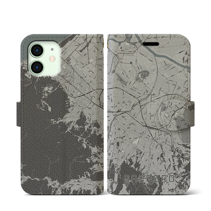 【札幌3（北海道）】地図柄iPhoneケース（手帳タイプ）モノトーン・iPhone 12 mini 用