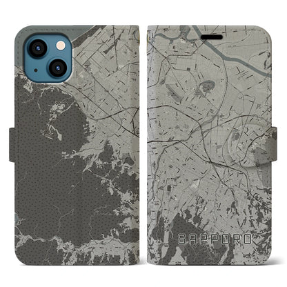 【札幌3（北海道）】地図柄iPhoneケース（手帳タイプ）モノトーン・iPhone 13 用