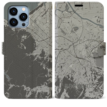 【札幌3（北海道）】地図柄iPhoneケース（手帳タイプ）モノトーン・iPhone 13 Pro Max 用