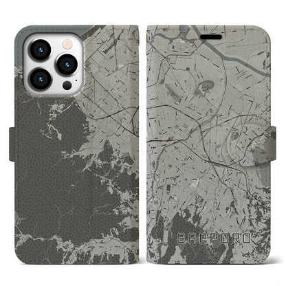 【札幌3（北海道）】地図柄iPhoneケース（手帳タイプ）モノトーン・iPhone 13 Pro 用