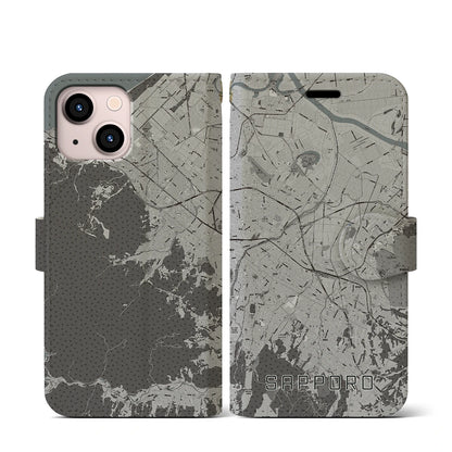 【札幌3（北海道）】地図柄iPhoneケース（手帳タイプ）モノトーン・iPhone 13 mini 用