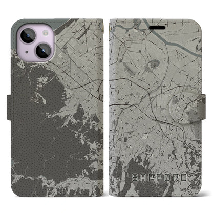 【札幌3（北海道）】地図柄iPhoneケース（手帳タイプ）モノトーン・iPhone 14 用