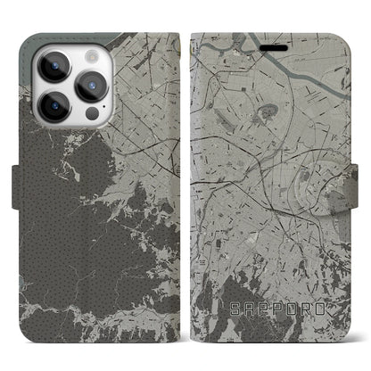 【札幌3（北海道）】地図柄iPhoneケース（手帳タイプ）モノトーン・iPhone 14 Pro 用