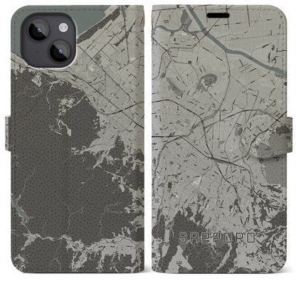 【札幌3（北海道）】地図柄iPhoneケース（手帳タイプ）モノトーン・iPhone 14 Plus 用