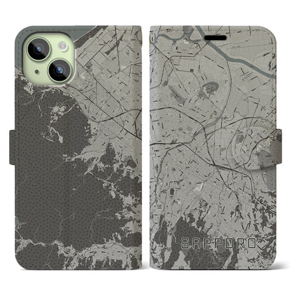 【札幌3（北海道）】地図柄iPhoneケース（手帳タイプ）モノトーン・iPhone 15 用