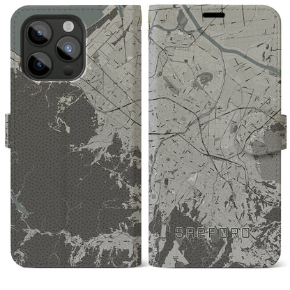 【札幌3（北海道）】地図柄iPhoneケース（手帳タイプ）モノトーン・iPhone 15 Pro Max 用