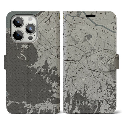 【札幌3（北海道）】地図柄iPhoneケース（手帳タイプ）モノトーン・iPhone 15 Pro 用