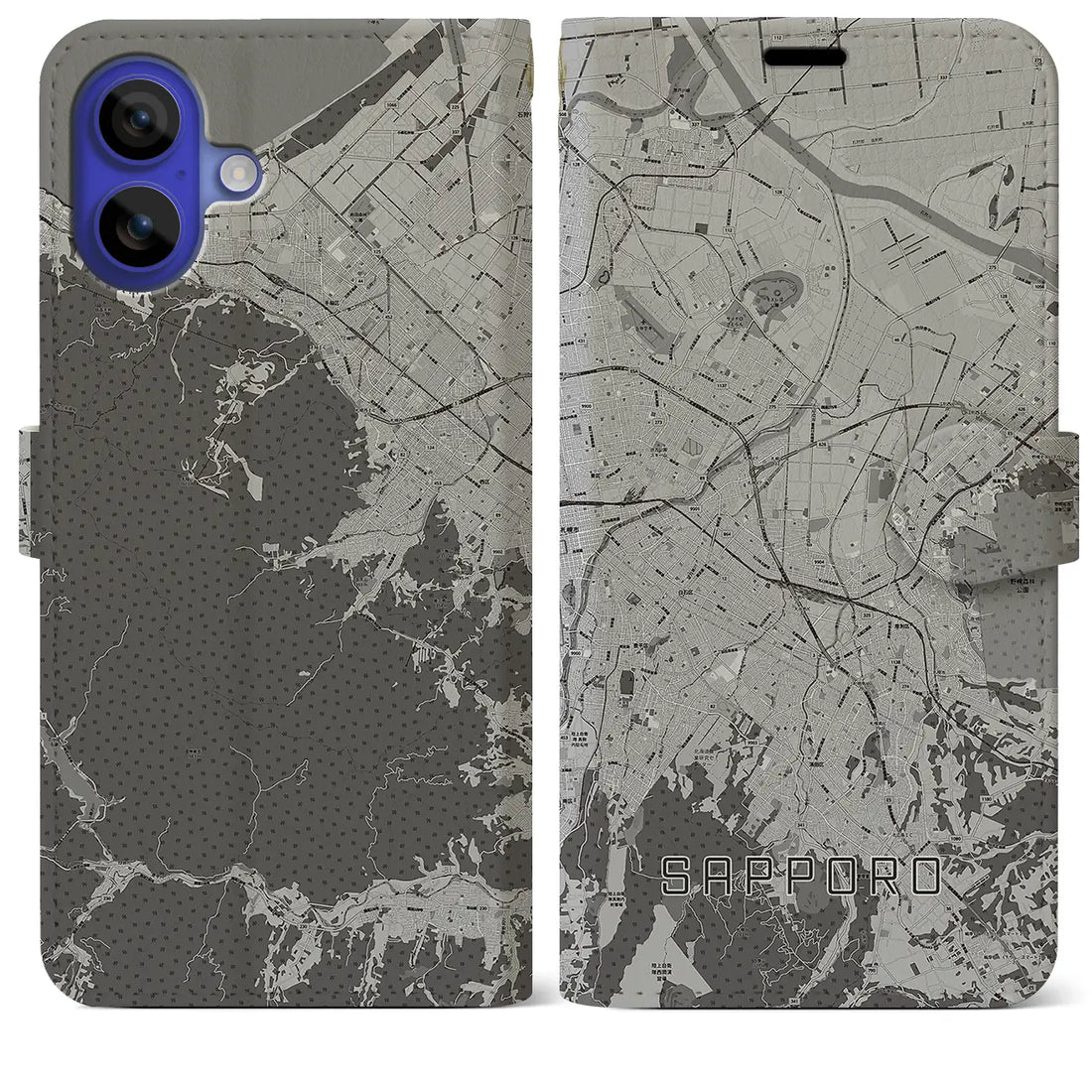 【札幌3(北海道)】地図柄iPhoneケース(手帳タイプ)モノトーン・iPhone 16 Pro Max 用