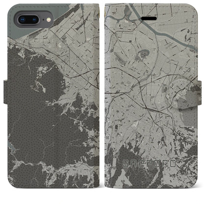 【札幌3（北海道）】地図柄iPhoneケース（手帳タイプ）モノトーン・iPhone 8Plus /7Plus / 6sPlus / 6Plus 用