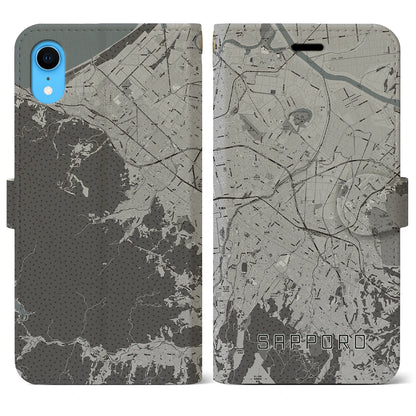 【札幌3（北海道）】地図柄iPhoneケース（手帳タイプ）モノトーン・iPhone XR 用