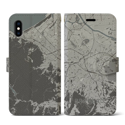 【札幌3（北海道）】地図柄iPhoneケース（手帳タイプ）モノトーン・iPhone XS / X 用
