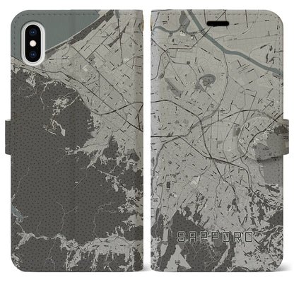 【札幌3（北海道）】地図柄iPhoneケース（手帳タイプ）モノトーン・iPhone XS Max 用