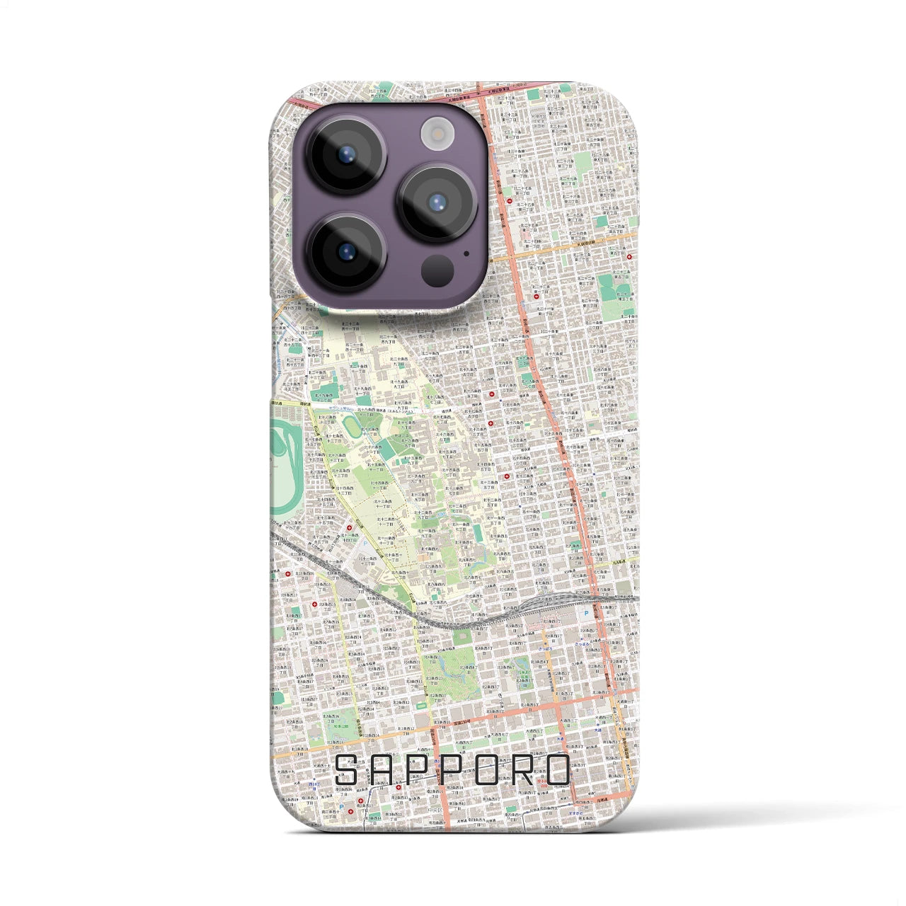 【札幌4】地図柄iPhoneケース（バックカバータイプ・ナチュラル）iPhone 14 Pro 用