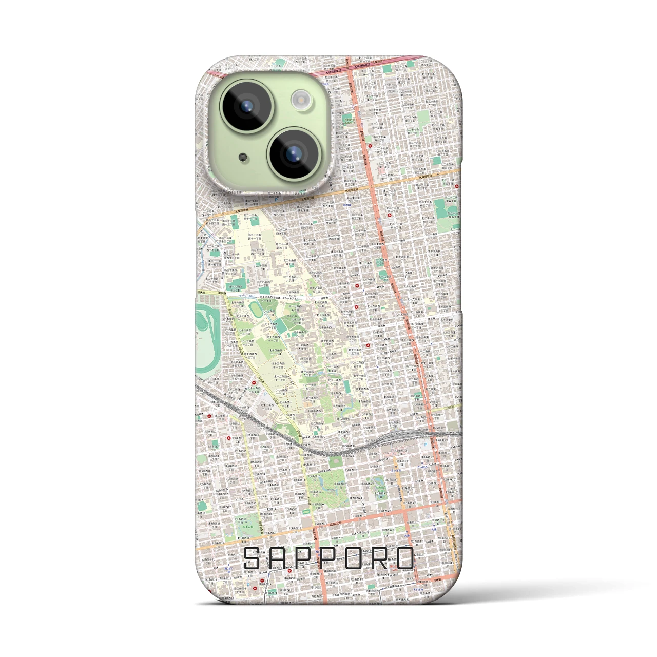 【札幌4】地図柄iPhoneケース（バックカバータイプ・ナチュラル）iPhone 15 用