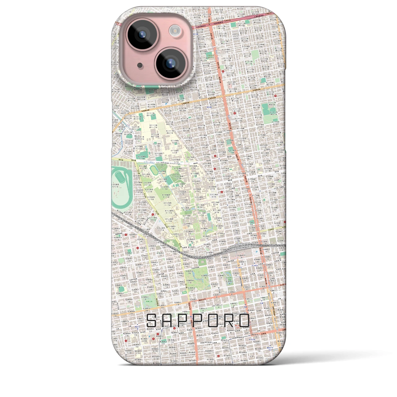 【札幌4】地図柄iPhoneケース（バックカバータイプ・ナチュラル）iPhone 15 Plus 用