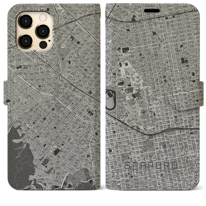 【札幌4（北海道）】地図柄iPhoneケース（手帳タイプ）モノトーン・iPhone 12 Pro Max 用