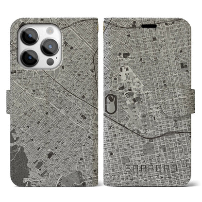 【札幌4（北海道）】地図柄iPhoneケース（手帳タイプ）モノトーン・iPhone 14 Pro 用
