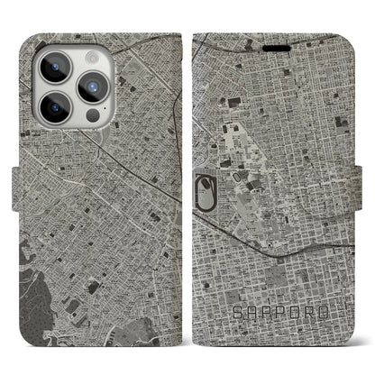 【札幌4（北海道）】地図柄iPhoneケース（手帳タイプ）モノトーン・iPhone 15 Pro 用