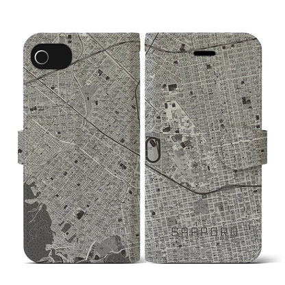 【札幌4（北海道）】地図柄iPhoneケース（手帳タイプ）モノトーン・iPhone SE（第3 / 第2世代） / 8 / 7 / 6s / 6 用