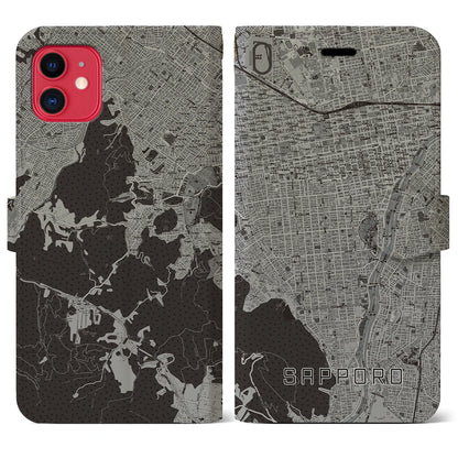 【札幌（北海道）】地図柄iPhoneケース（手帳タイプ）モノトーン・iPhone 11 用