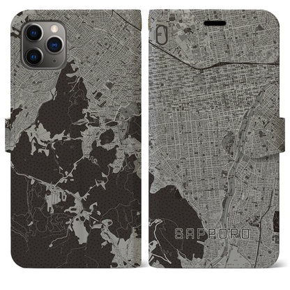 【札幌（北海道）】地図柄iPhoneケース（手帳タイプ）モノトーン・iPhone 11 Pro Max 用