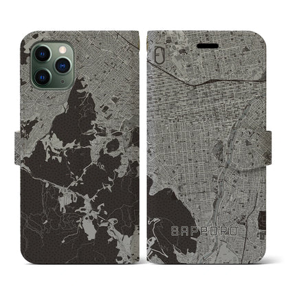 【札幌（北海道）】地図柄iPhoneケース（手帳タイプ）モノトーン・iPhone 11 Pro 用
