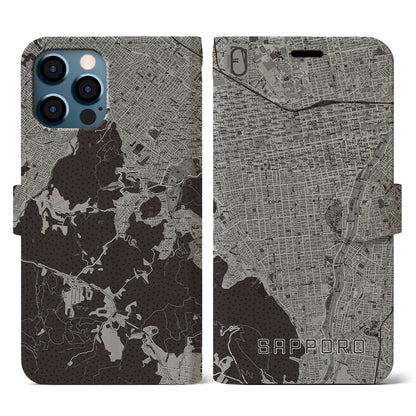【札幌（北海道）】地図柄iPhoneケース（手帳タイプ）モノトーン・iPhone 12 / 12 Pro 用