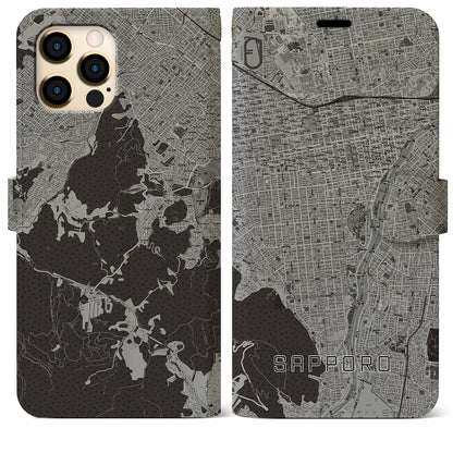 【札幌（北海道）】地図柄iPhoneケース（手帳タイプ）モノトーン・iPhone 12 Pro Max 用