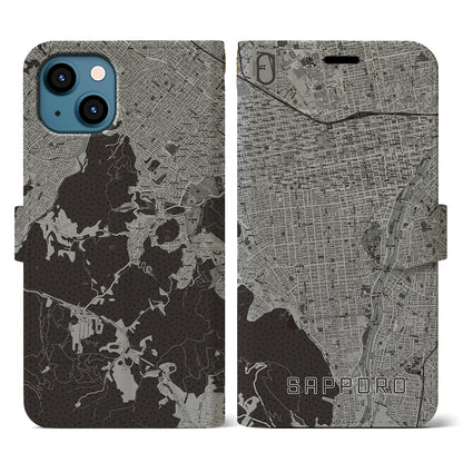 【札幌（北海道）】地図柄iPhoneケース（手帳タイプ）モノトーン・iPhone 13 用
