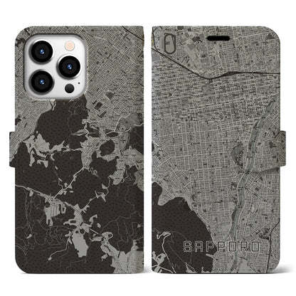 【札幌（北海道）】地図柄iPhoneケース（手帳タイプ）モノトーン・iPhone 13 Pro 用