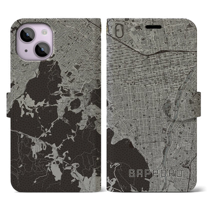 【札幌（北海道）】地図柄iPhoneケース（手帳タイプ）モノトーン・iPhone 14 用