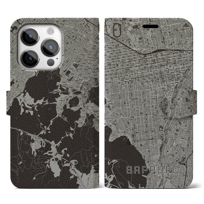【札幌（北海道）】地図柄iPhoneケース（手帳タイプ）モノトーン・iPhone 14 Pro 用