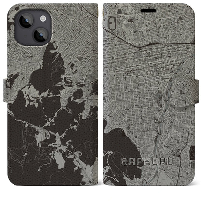 【札幌（北海道）】地図柄iPhoneケース（手帳タイプ）モノトーン・iPhone 14 Plus 用