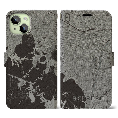 【札幌（北海道）】地図柄iPhoneケース（手帳タイプ）モノトーン・iPhone 15 用