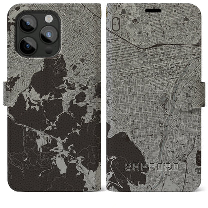 【札幌（北海道）】地図柄iPhoneケース（手帳タイプ）モノトーン・iPhone 15 Pro Max 用