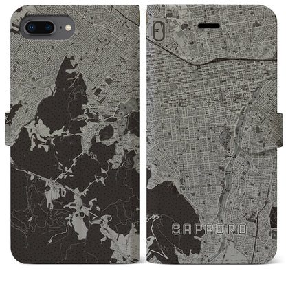 【札幌（北海道）】地図柄iPhoneケース（手帳タイプ）モノトーン・iPhone 8Plus /7Plus / 6sPlus / 6Plus 用