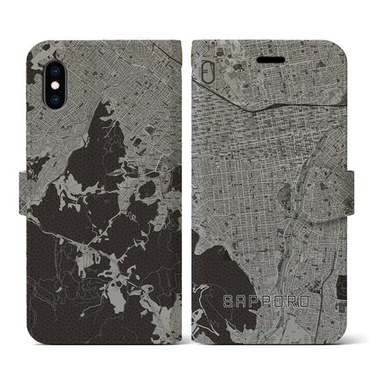 【札幌（北海道）】地図柄iPhoneケース（手帳タイプ）モノトーン・iPhone XS / X 用