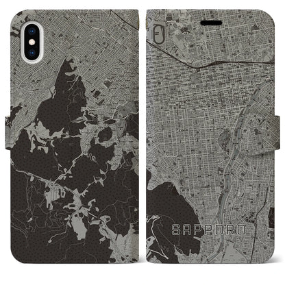 【札幌（北海道）】地図柄iPhoneケース（手帳タイプ）モノトーン・iPhone XS Max 用