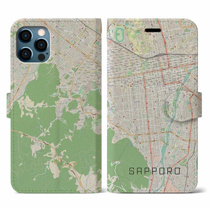 【札幌（北海道）】地図柄iPhoneケース（手帳タイプ）ナチュラル・iPhone 12 / 12 Pro 用