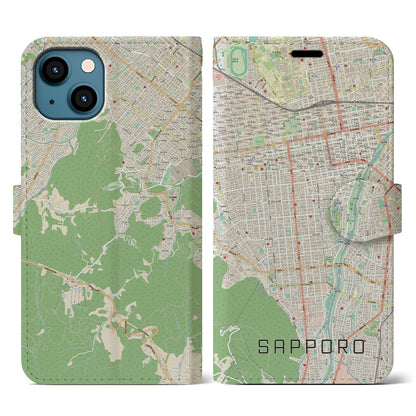 【札幌（北海道）】地図柄iPhoneケース（手帳タイプ）ナチュラル・iPhone 13 用