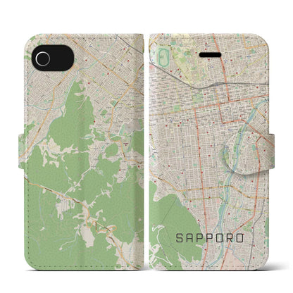 【札幌（北海道）】地図柄iPhoneケース（手帳タイプ）ナチュラル・iPhone SE（第3 / 第2世代） / 8 / 7 / 6s / 6 用