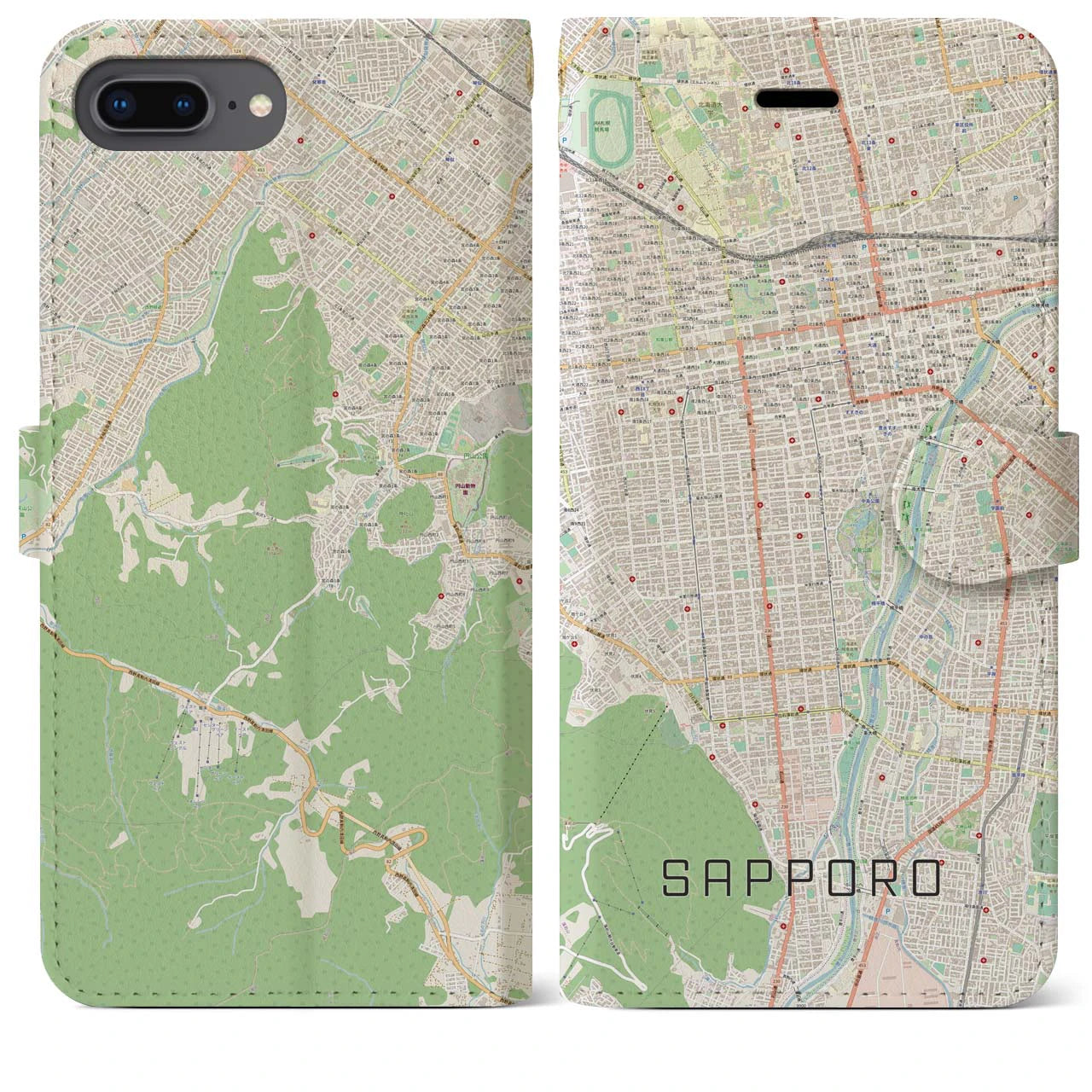 【札幌】地図柄iPhoneケース（手帳両面タイプ・ナチュラル）iPhone 8Plus /7Plus / 6sPlus / 6Plus 用