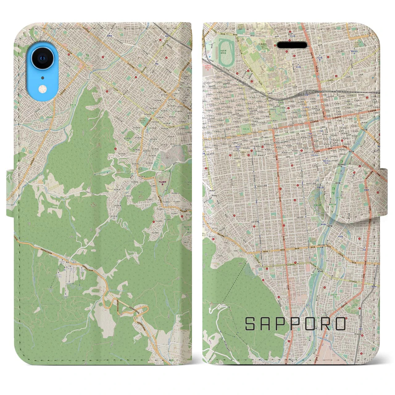 【札幌】地図柄iPhoneケース（手帳両面タイプ・ナチュラル）iPhone XR 用