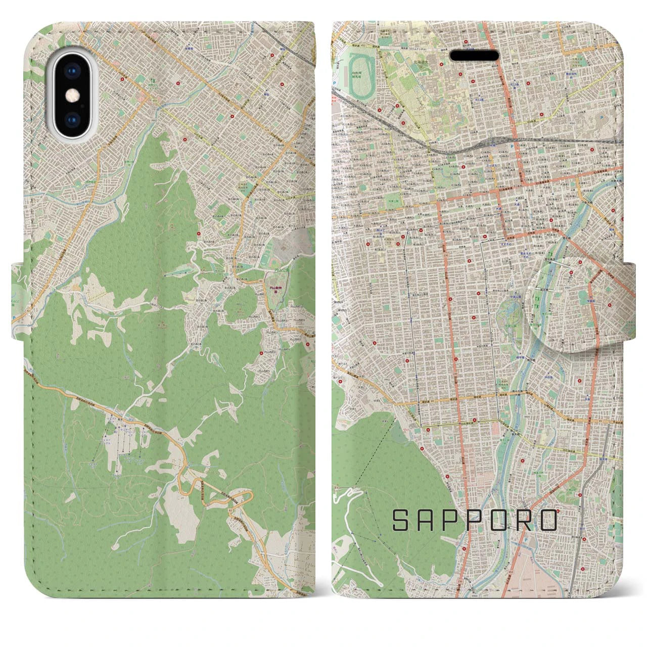 【札幌】地図柄iPhoneケース（手帳両面タイプ・ナチュラル）iPhone XS Max 用