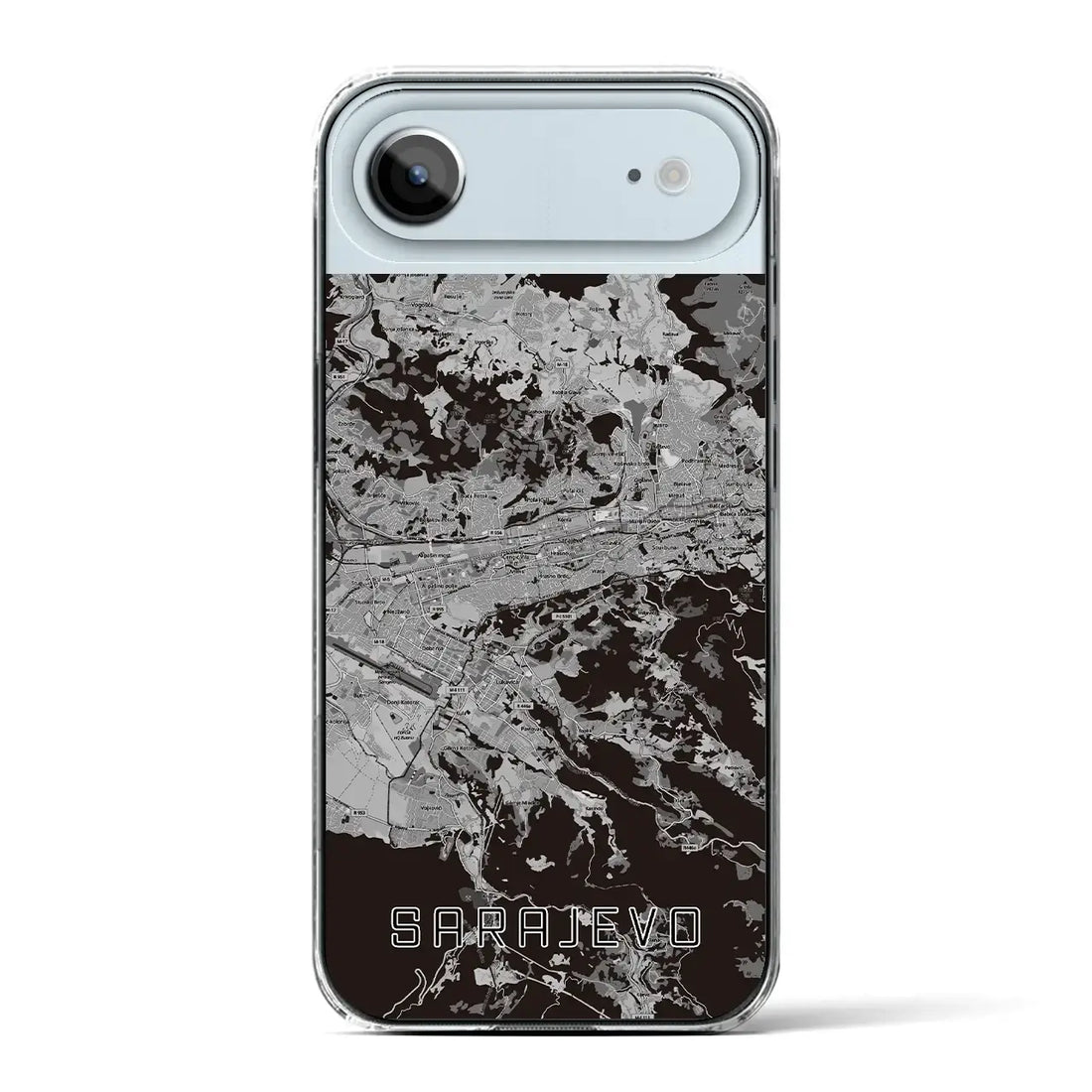 【サラエヴォ（ボスニア・ヘルツェゴビナ）】地図柄iPhoneケース（クリアタイプ）モノトーン・iPhone 17 Pro Max 用